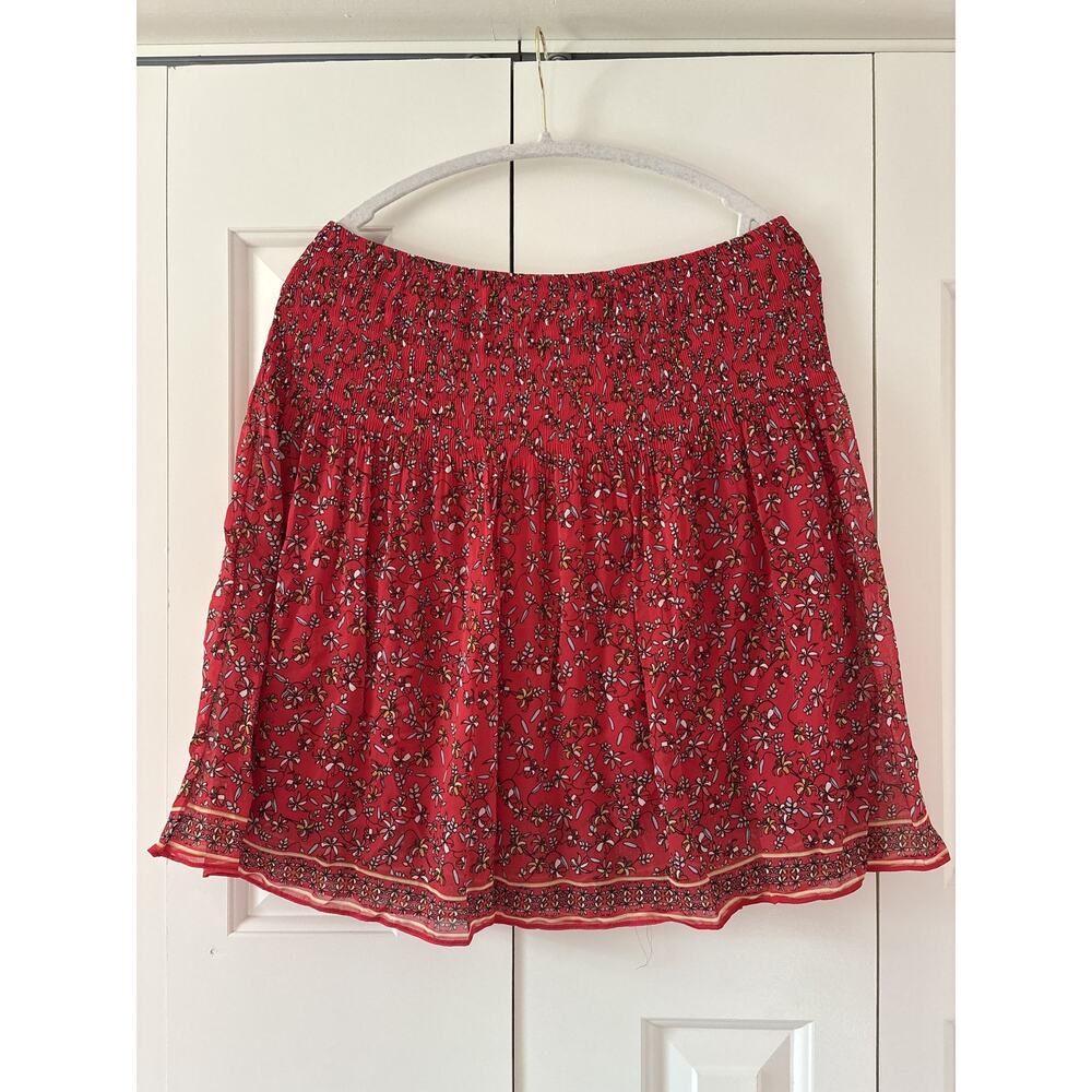 Max Studio Red Floral Smocked Skirt L - Picture 6 of 7